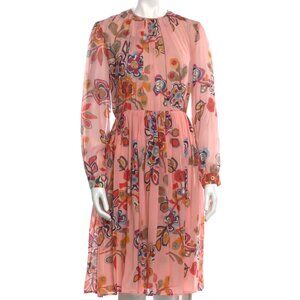 ❌SOLD❌MSGM Floral Silk Knee-Length Long Sleeve Pleated Dress Medium US6, IT42